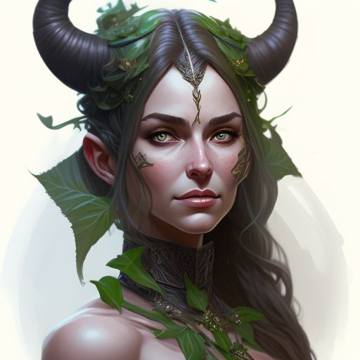 miquaight: tiefling woman druid with woodland background