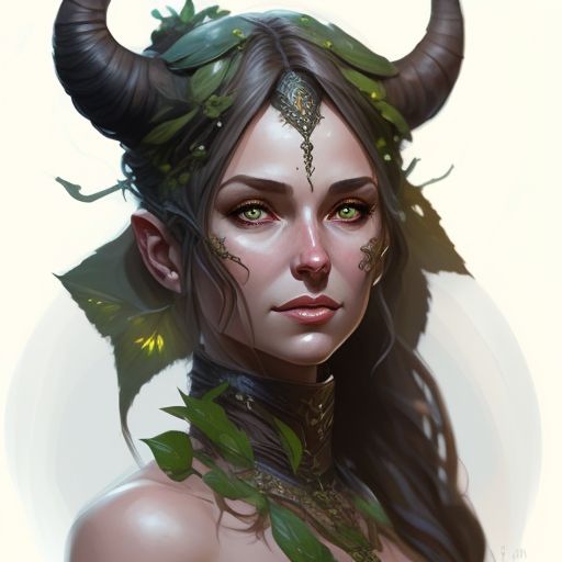 miquaight: tiefling woman druid with woodland background