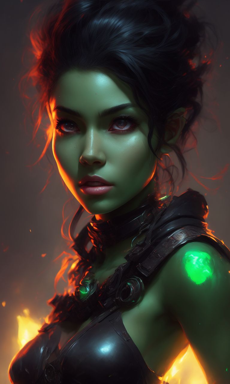 B.HARRISON.7505 d & D green goblin woman, goblin looter, warrior, cute