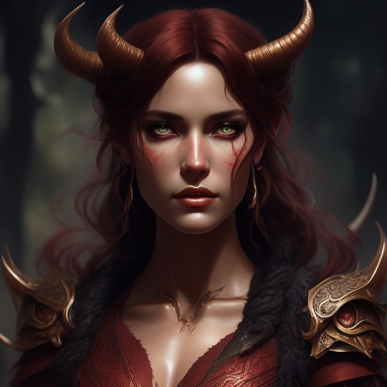 fatal-frog594: tiefling fighter female. red skin. short brown shaggy ...