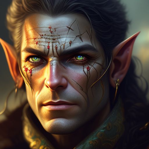 poor dirty ugly gunslinger, elf, elven, ultra detailed fantasy, dndbeyond, bright, colourful, realistic, dnd character portrait, pathfinder, pinterest, art by ralph horsley, dnd, rpg, face close-up, portrait, ugly, Fantasy character art, Fantasy art, Male elf, Dirty, scarred