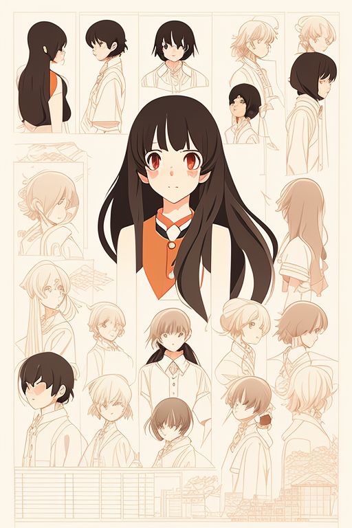 little-emu752: Anime girl, brunette, reference sheet