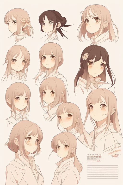 Reference sheet of a short-haired anime girl