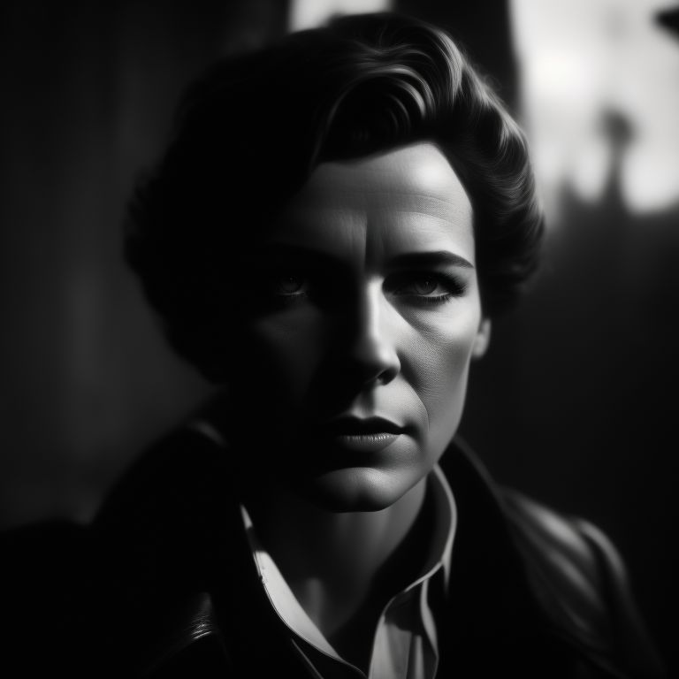 1950's, Cinematic shot, Black and white movie, Heavy shadows, Dust and scratches, Movie by Ed Wood, Imperfect skin, In this spine-chilling Twilight Zone episode, An  eerie and lifelike replica of Amelia Earhart violently and lethally assaults him in his sleep, 1950s monster film, b-movie special effects, desolate countryside, dark and foreboding setting, suspenseful and eerie, Natural skin textures, Skin pores, Weathered, music creates a sense of dread, paranoia, film noir, Movie, government cover-up
