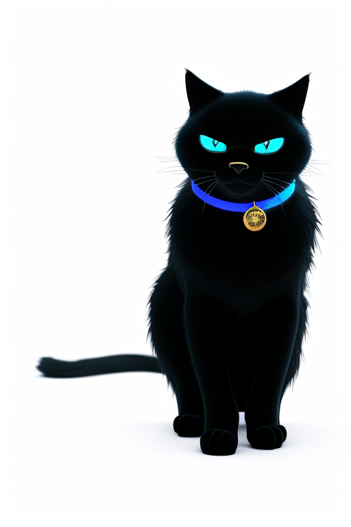 weepy-mule924: A sitting black cat wearing a blue collar with a gold ...