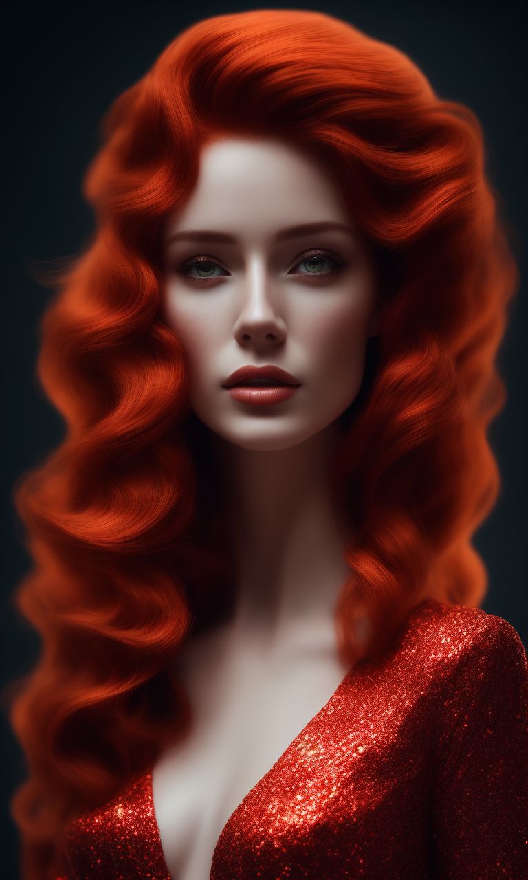 kiber203: beautiful woman, redhead, wearing a wonderful and shining red ...