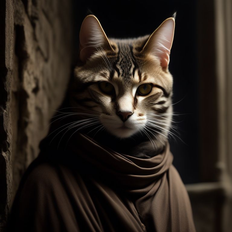 ready-mouse866: tabaxi cat cleric black fur bright eyes hooded cloak ...