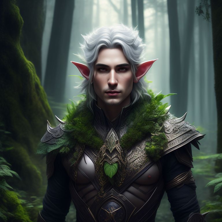 renelvon: a male elf druid with viney gray hair, pale skin, purple eyes ...