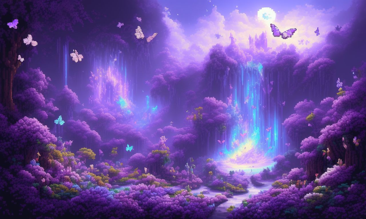 a pixel art 16 bit painting of, SNES style, Butterflies, magic, purple and white color theme, beautiful, muted colors, magic, mystical, enchanter, wizard, spells, in the background, stylized digital illustration, detailed digital illustration, detailed digital artwork, in style of digital illustration, purple and white color theme