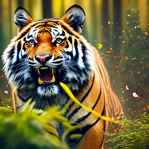 Queen-bee14: A tiger facing the front with its mouth open and a forest ...