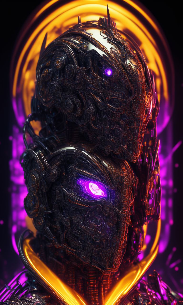 with purple and gold liquid metal flowing from its metallic body, the scene is set against a dark and brooding background, with intricate details, highly polished, and sharp focus, the illustration is reminiscent of classic sci-fi films, with a touch of surrealism, and is created by artists like syd mead, h.r. giger, and wayne barlowe., Golden terminator warrior, purple and gold, liquid metal, chromatic, prompt}, cyberpunk, cyberpsycho, photorealistic, ultra detailed, harsh neon lights, octane, bokeh, cyber, cyberpunk city, feature, 8k
prompt, , Dark, Stylized, Cyberpunk, Branding, Futuristic, Urban, Detailed, Beautiful face, Realism, Intricate, Cool, Neon, Technology, Virtual, Digital