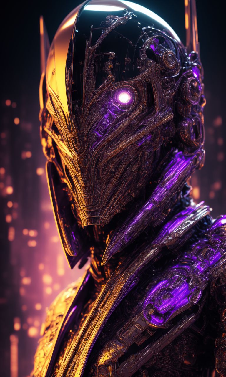 with purple and gold liquid metal flowing from its metallic body, the scene is set against a dark and brooding background, with intricate details, highly polished, and sharp focus, the illustration is reminiscent of classic sci-fi films, with a touch of surrealism, and is created by artists like syd mead, h.r. giger, and wayne barlowe., Golden terminator warrior, purple and gold, liquid metal, chromatic, prompt}, cyberpunk, cyberpsycho, photorealistic, ultra detailed, harsh neon lights, octane, bokeh, cyber, cyberpunk city, feature, 8k
prompt, , Dark, Stylized, Cyberpunk, Branding, Futuristic, Urban, Detailed, Beautiful face, Realism, Intricate, Cool, Neon, Technology, Virtual, Digital