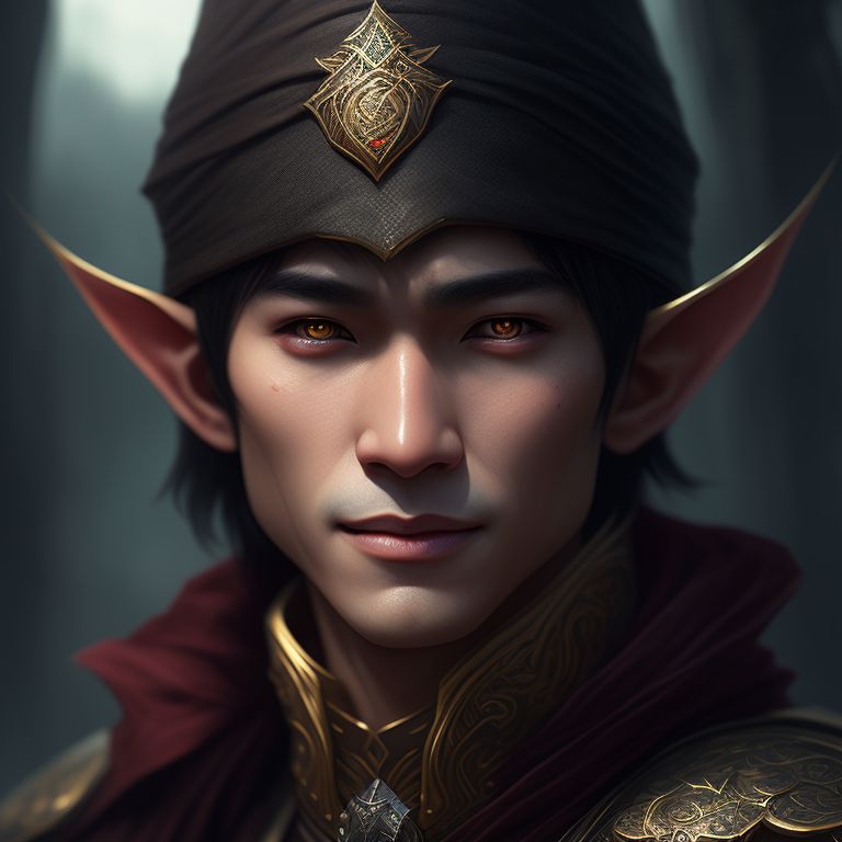 jon Nguyen male elf wizard

, Highly detailed, Intricate, Sharp focus, Art by artgerm and greg rutkowski, Trending on Artstation, concept art., Beauty face, Epic lighting, Dungeons and dragons portrait, Smiling mouth