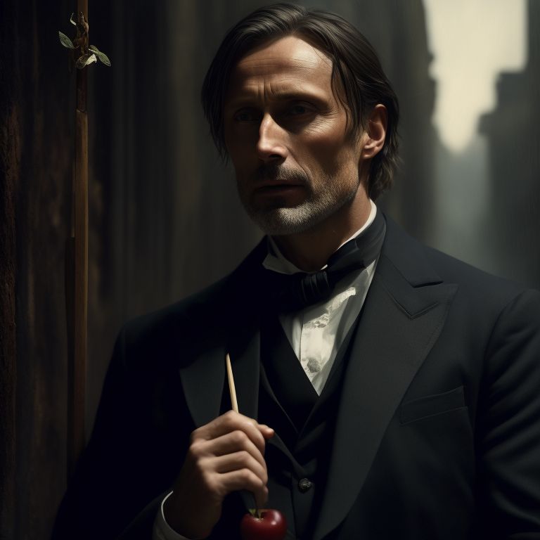 speedy-eagle347: Mads Mikkelsen in an elegant tuxedo eating a single ...