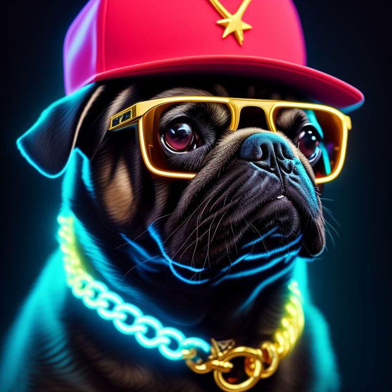 cool pug with gold chain and sunglasses | Sticker