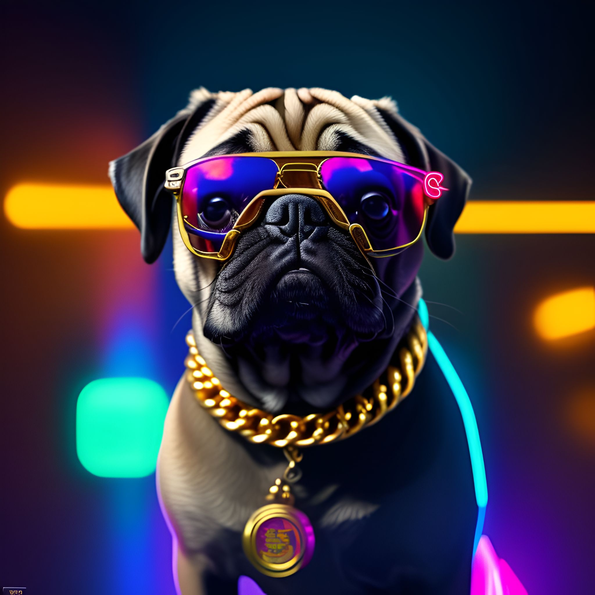 cool pug with gold chain and sunglasses | Sticker