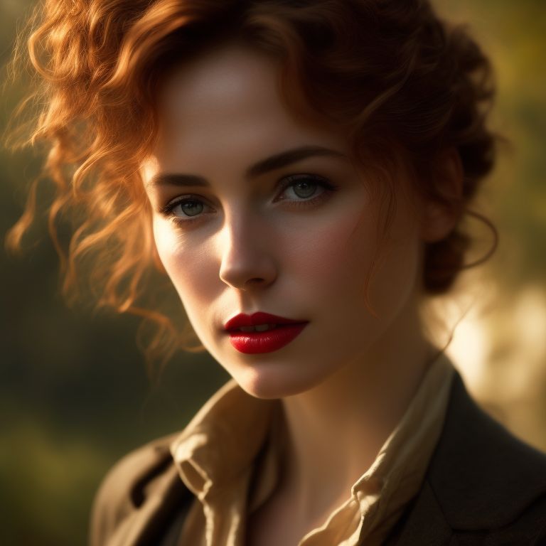 Rudro1234 90s european lady with copper hair, red lips, golden eyes