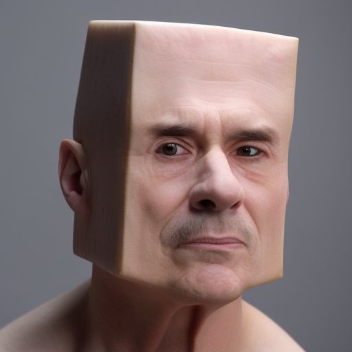 weepymule924 A closeup of a bald young man with a huge, very square