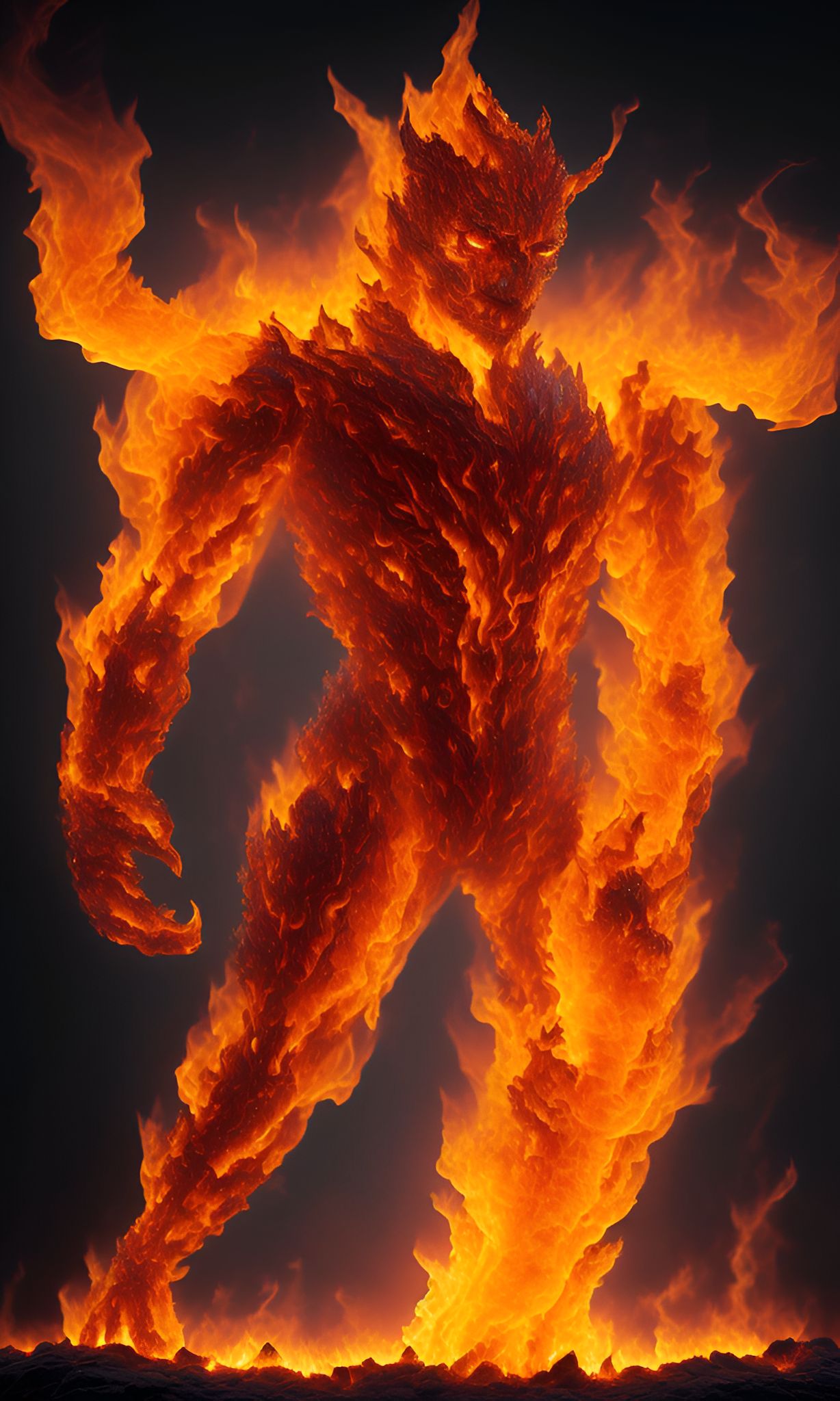 SilverEvermoore: full body. A fire taking the form of a (humanoid ...