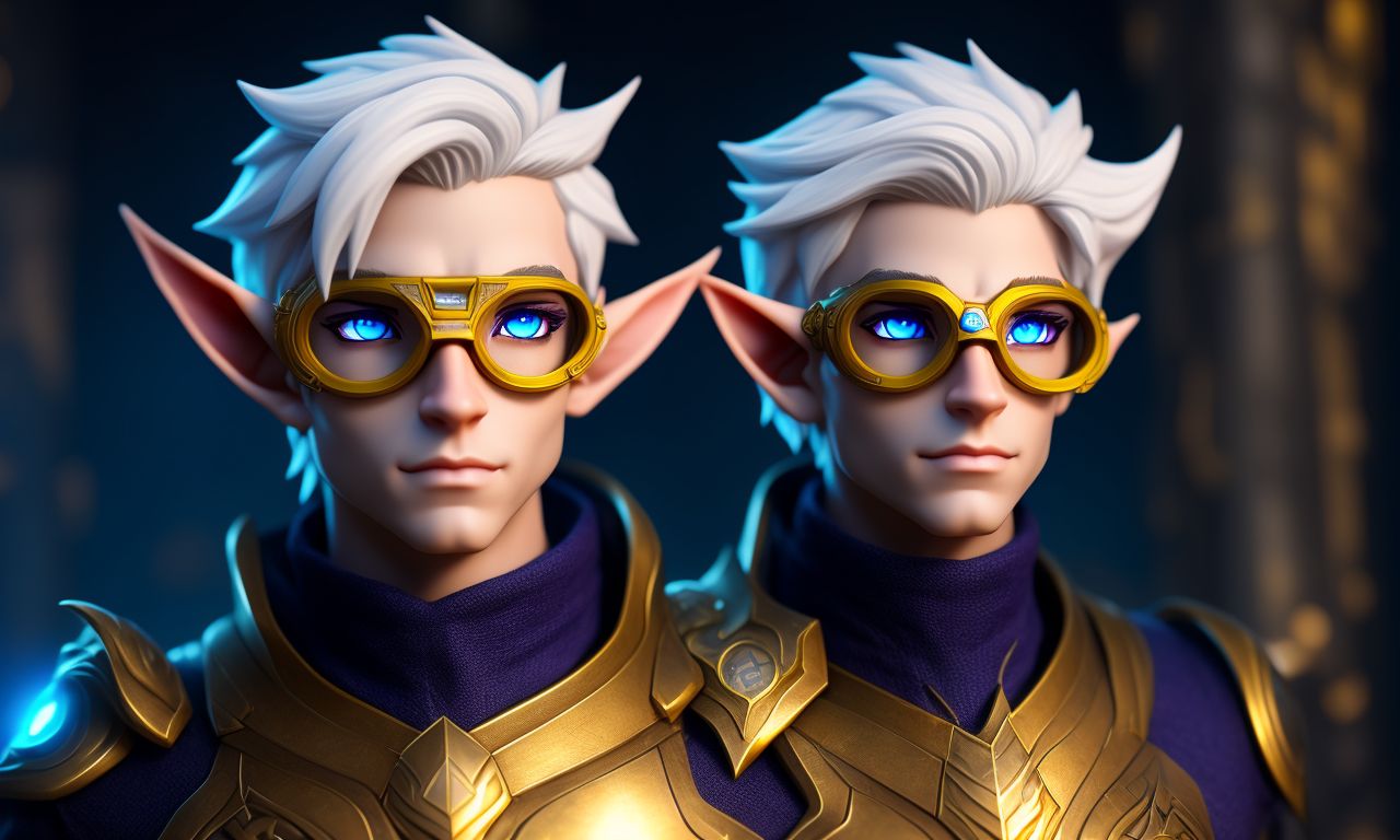 Male, Astral Elf, Artificer, goggles, yellow glasses, Short pure white hair, full head shot, including hair, Animation, Disney,  magic, fantasy