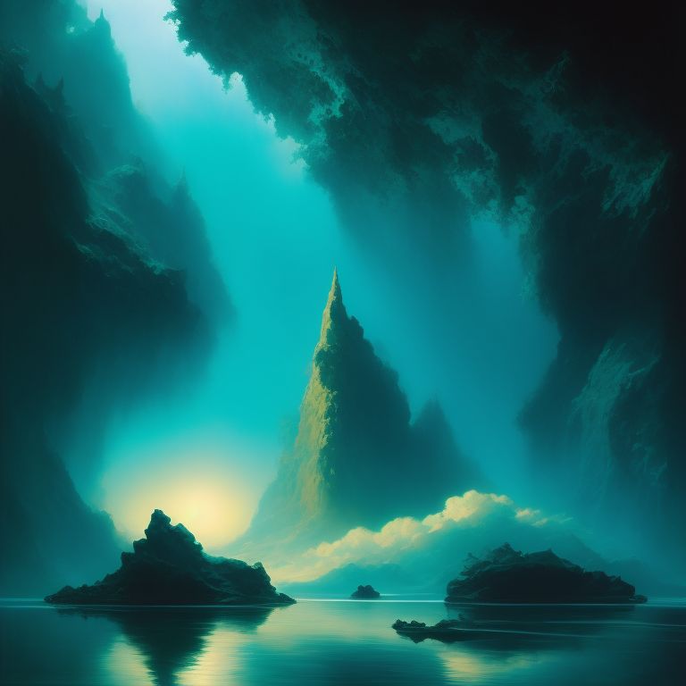 Welcome to My Mind, surrounded by clear skies and teal waters, Surreal, Dreamy, Ethereal, Low contrast, Soft Lighting, Digital painting, Artstation, trending, by boris vallejo and julie bell and sam wolfe connelly and phil hale and john singer sargent.
