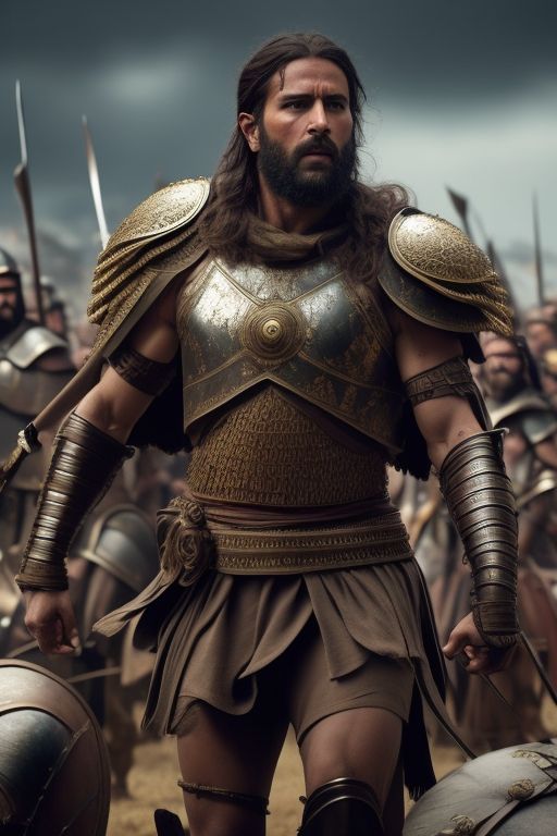 Modern, 2020s, detailed cinematic shot from, realistic cinematic scene, Image of a group of people dressed in Roman armor leading Spartans into battle, 0 0 0 BC, in 300 movie screenshot, huge armies, invading army background, epic battle scene, punic wars movie poster, invading army background, biblical epic movie, 1 2 0 0 BC, 4 0 0 BC, in battle
, full body shot of showing detailed intricate work, shot in the style of  wes anderson and stephen king, oscar winning photography, striking image captures, meticulous attention, stunning costume design
