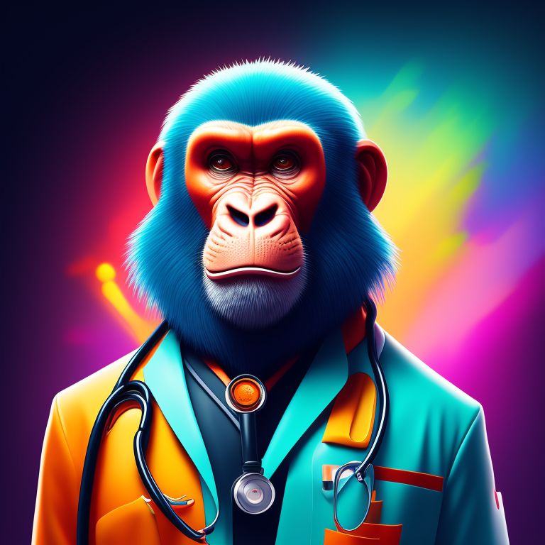prasad 3d ape wearing doctors coat and stethoscope around neck