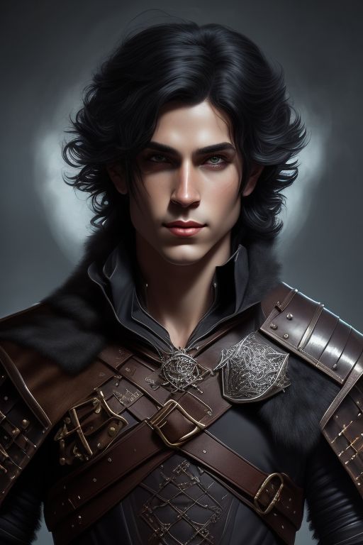 Vrede: young male satyr in dark leather armor. He has black hair ...