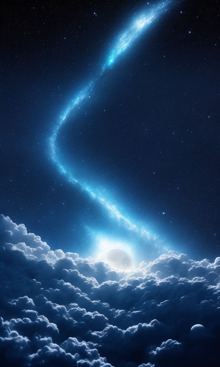 moral-turtle525: moon pouring white foam on a cobalt sky, fantastic starry