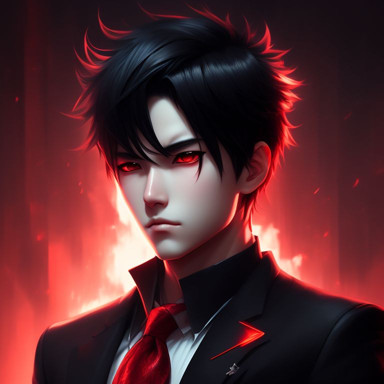 anime guy with red and black hair