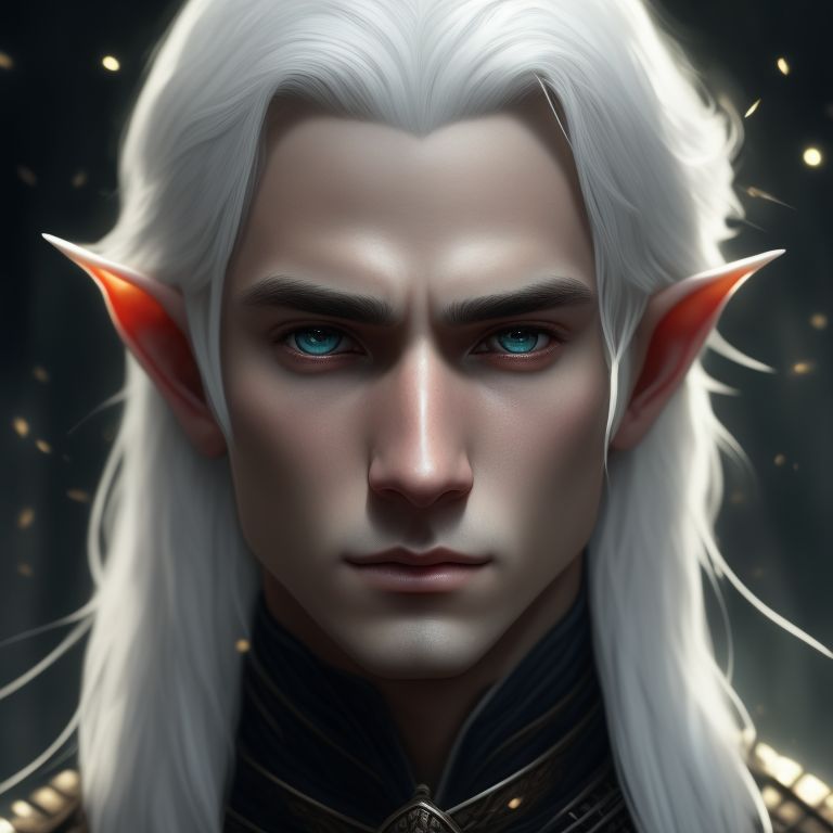 formal-tarsier8: young male elf with long white hair, clean shaven ...