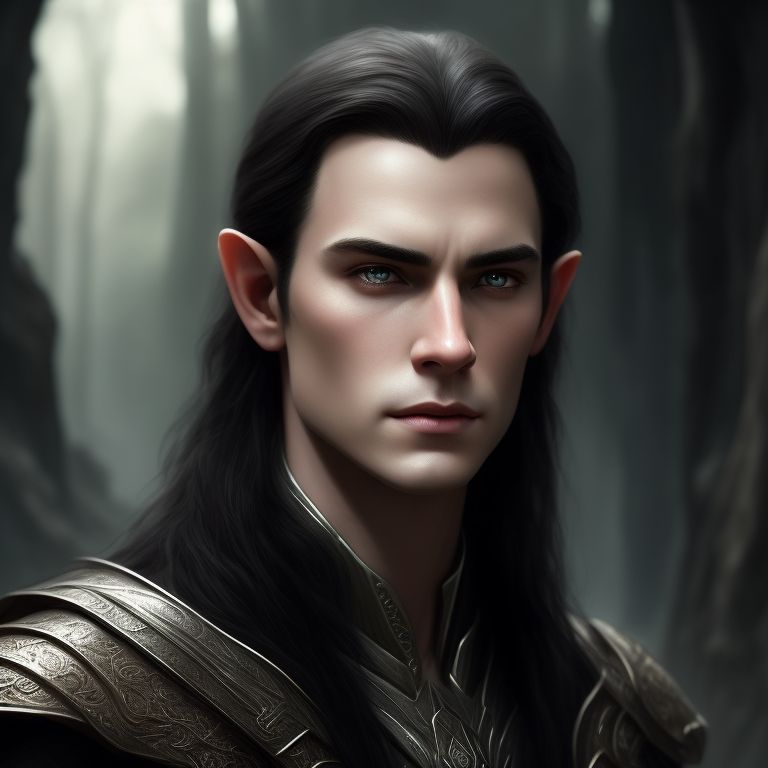 formal-tarsier8: young male elf with long dark hair, clean shaven, pale ...