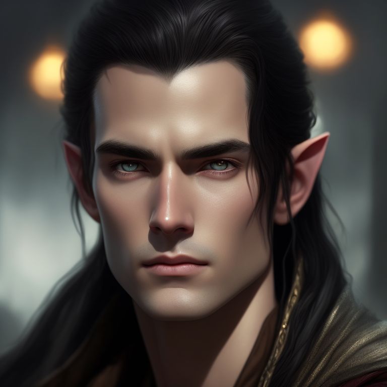 formal-tarsier8: young male elf with long dark hair, clean shaven, pale ...