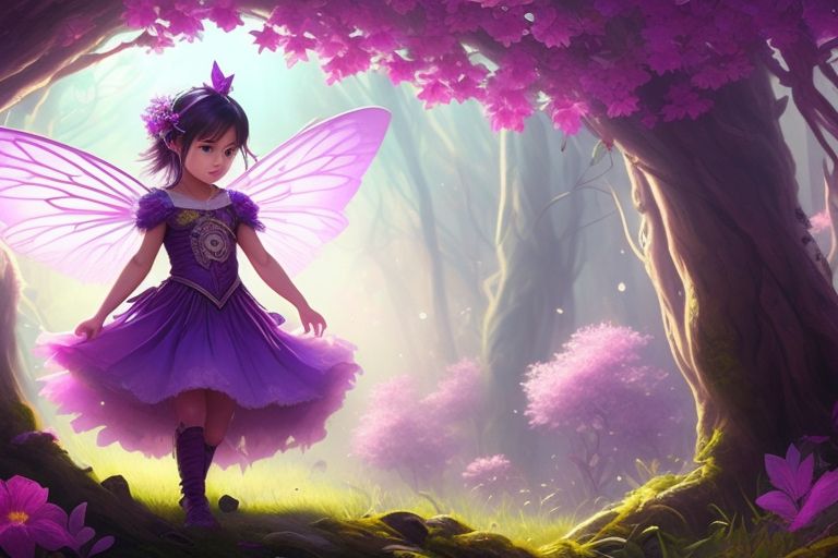animated wallpaper, purple flower, fairy tale wallpaper, fairy tale, Wallpaper, airbrushed art style, soft edges, Detailed facial features, harmonious color, High detail, gongbi, purple  [fairy's duty], [magical mission], a fairy goes on a dangerous mission to save the animals she cares for, the scene takes place in a dark and ominous forest full of dangers and unknown threats, the atmosphere is tense and tense, determined and courageous, and the atmosphere is full of magic and mystery, the lighting is dark and mysterious, casting deep shadows and creating an atmosphere of suspense and danger. the fairy stands alone in the middle of her forest, ready to face any challenge that comes her way, knowing that the fate of the animals she loves depends on her success., toddle fairy, Highly detailed, art by greg rutkowski and artgerm, Whimsical, Charming, cheerful, Sharp focus, trending on artstation.