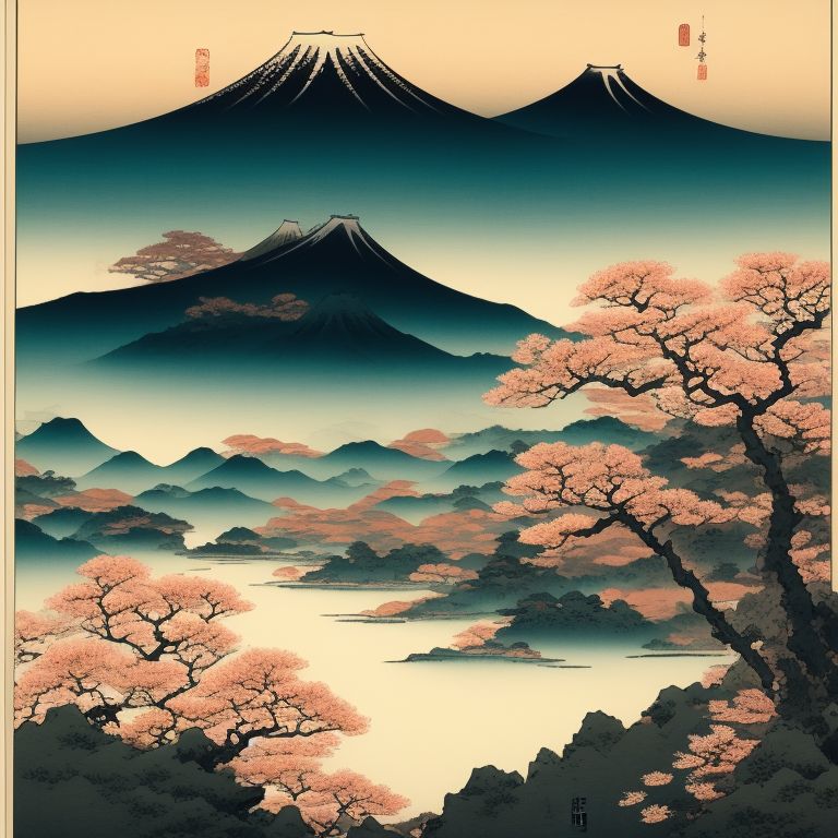 Illustration Japanese painting style tree