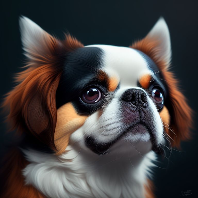 Japanese chin dog ninja cute dark background cool colors  portrait mode

, the image has warm colors, is highly detailed and intricate, with a smooth and sharp focus. the digital painting is inspired by the art of artgerm and greg rutkowski and is trending on artstation.