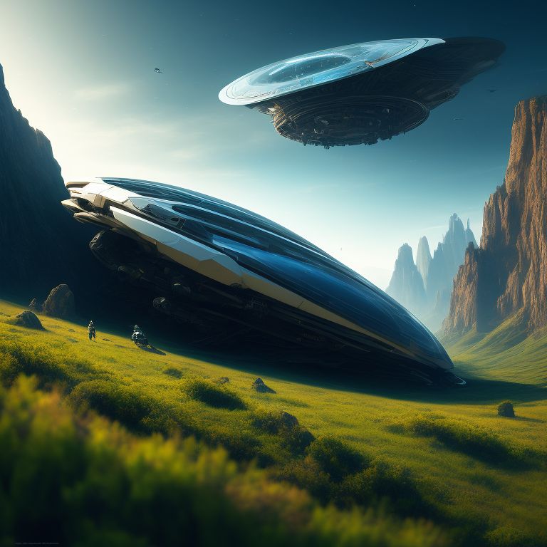 meager-eagle839: crashed alien spacecraft in a mountain meadow with a ...