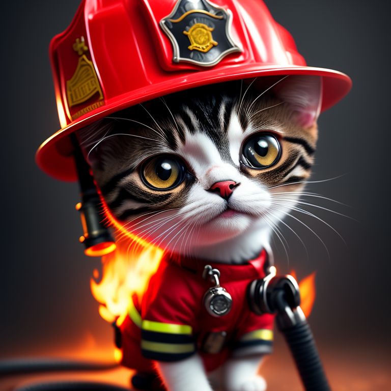 lean-badger585: A tiny cat wearing a red firefighter uniform and red ...