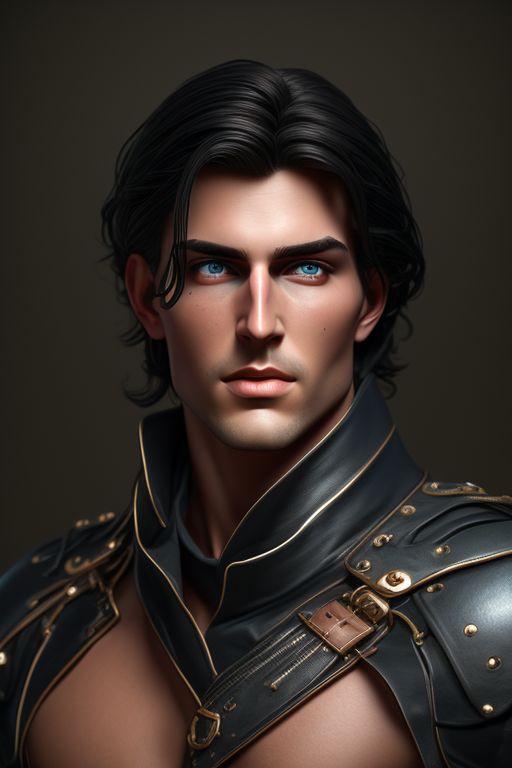 Desna: Man, young, handsome, with long shiny black hair and blue eyes ...