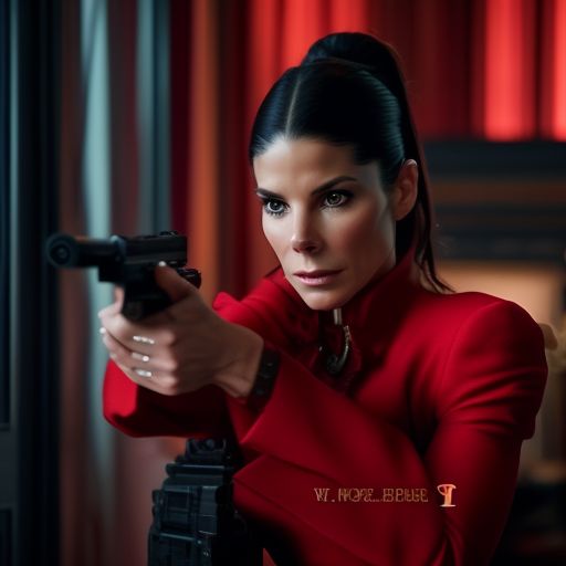 sadchicken289 beautiful young Sandra Bullock as an assassin wear red