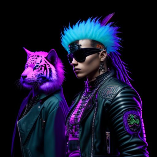 cyberpunk personage in a punk rock suit standing in