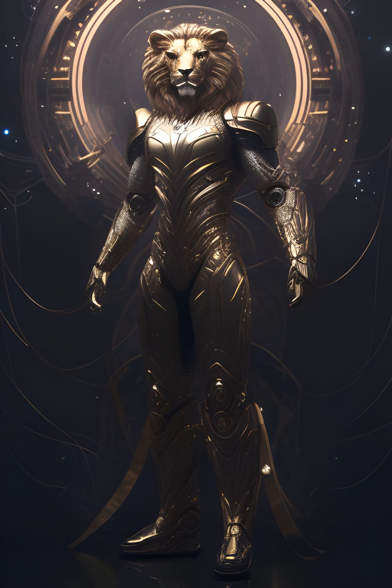 Osneysjc: male hybrid, gold humanoid, athletic, pompous, peaceful