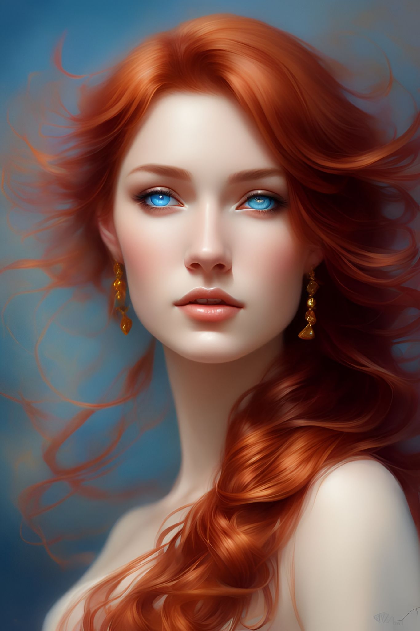 Kiber203 Beautiful Fair Skinned Blue Eyed Long Hair Redhead In A Modest Red And Gold Dress 7396