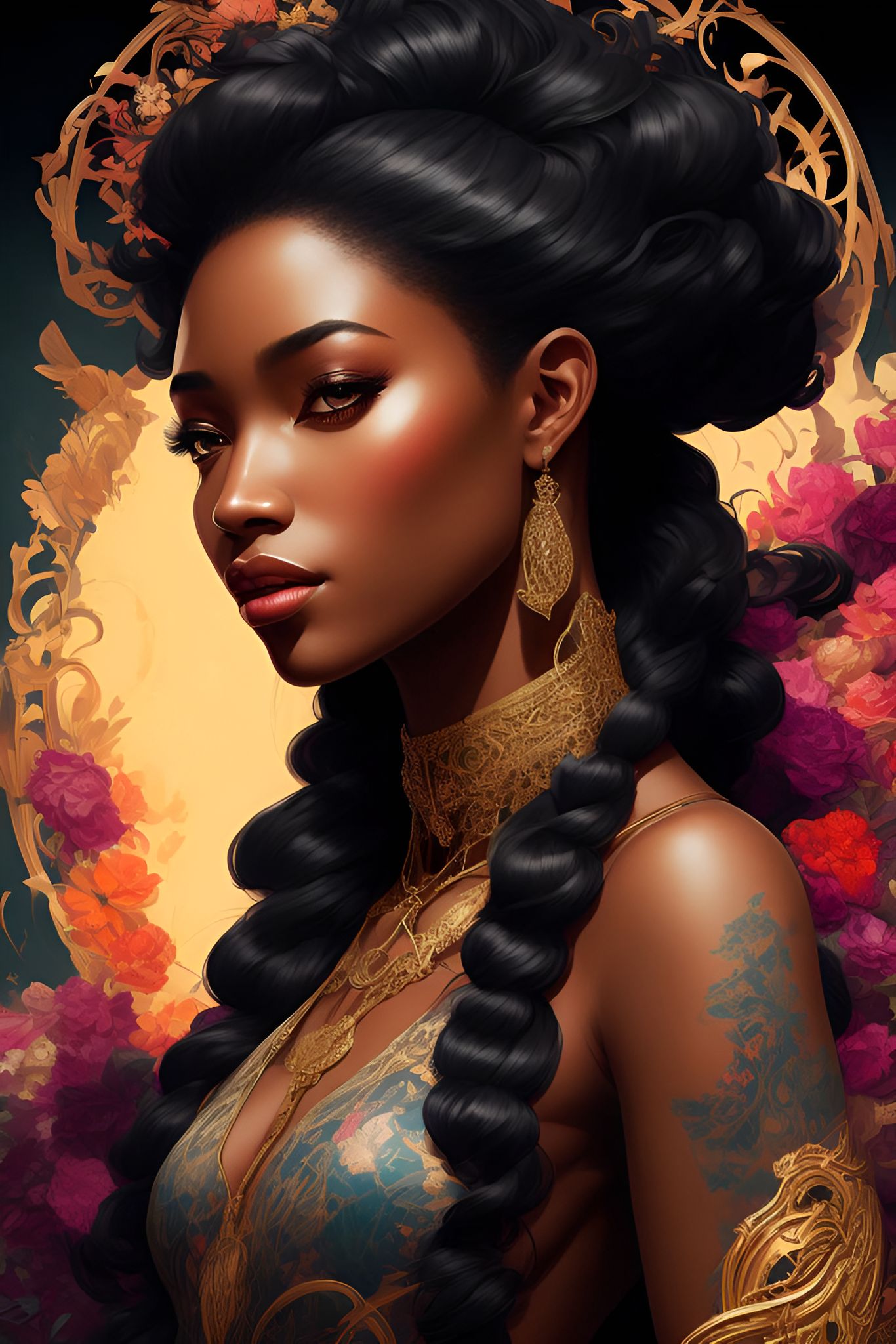 right-fly252: illustrated pretty black girl with tattoo vibes