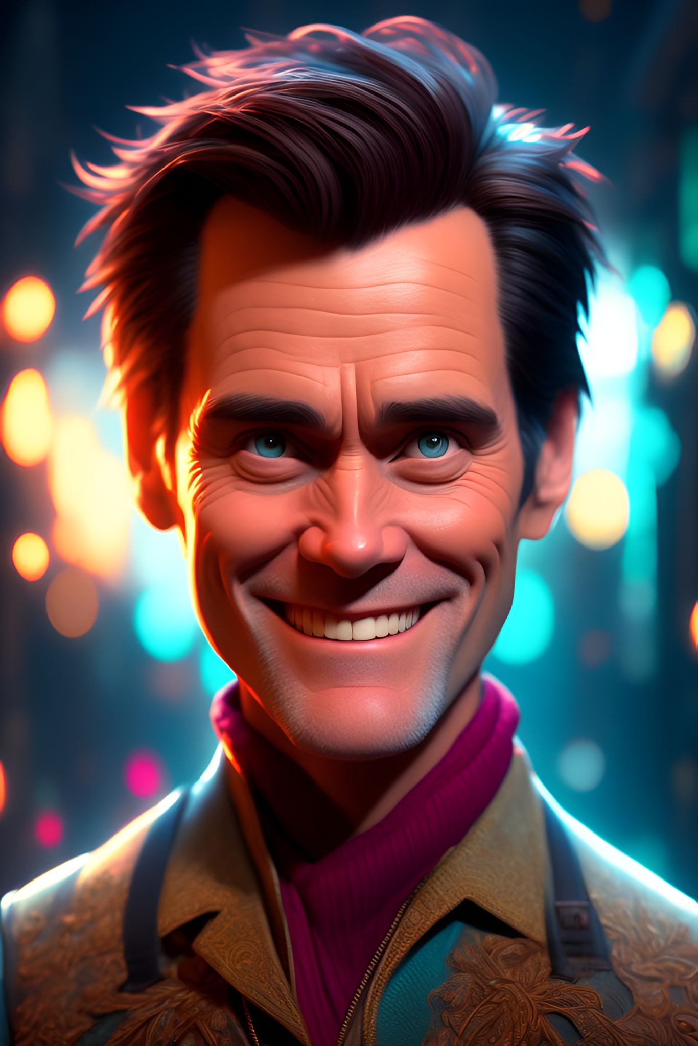 Squirrel_Hunt: Jim Carrey smiling, portrait, upper body, Jim Carrey actor