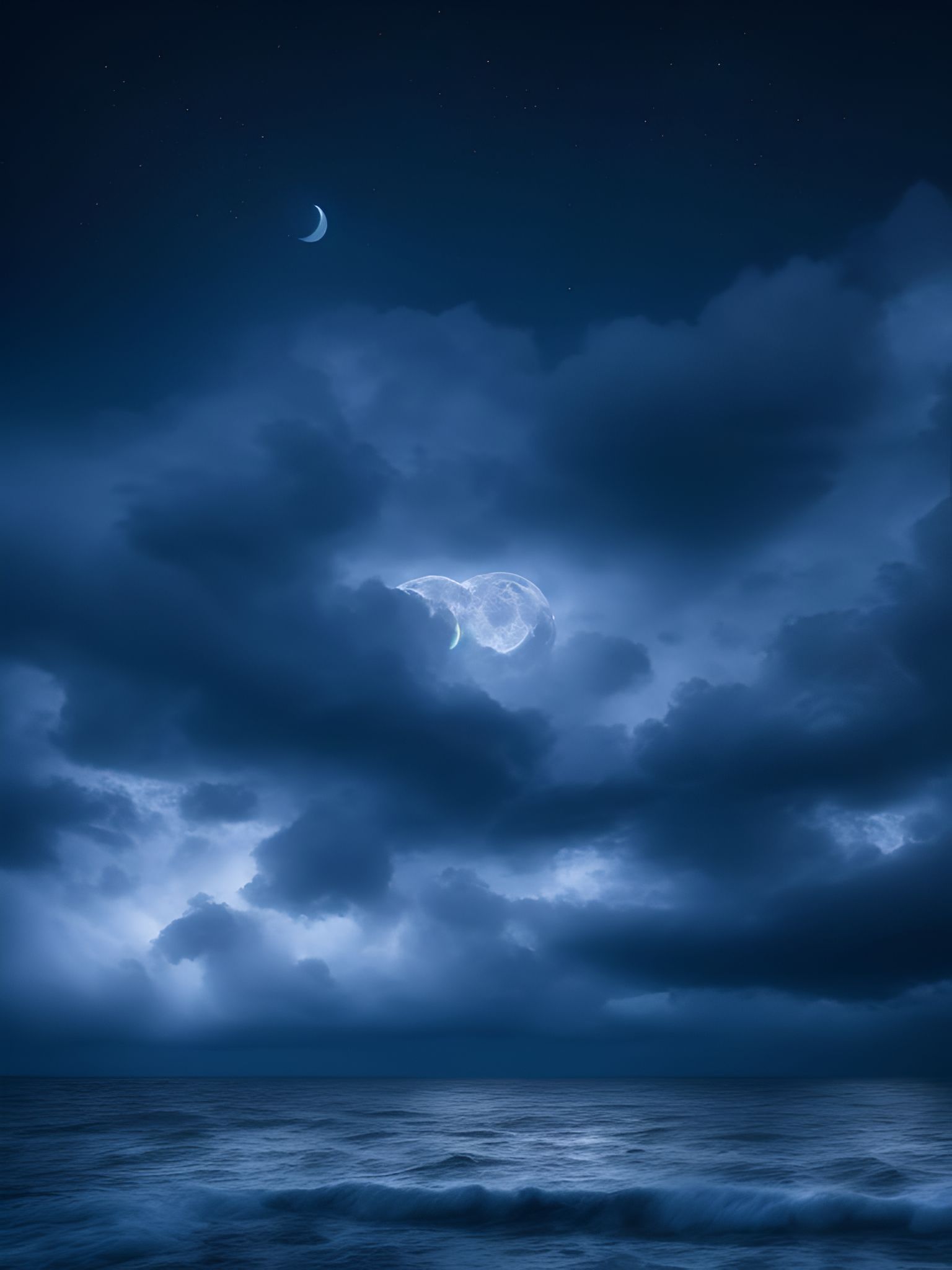 WorkingType: stormy moonlit ocean with towering clouds photo realistic ...