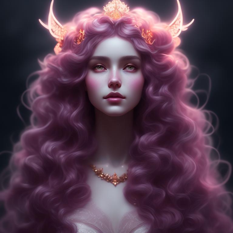 past-eland73: Heavenly pink etherial woman glowing eyes big curly long ...