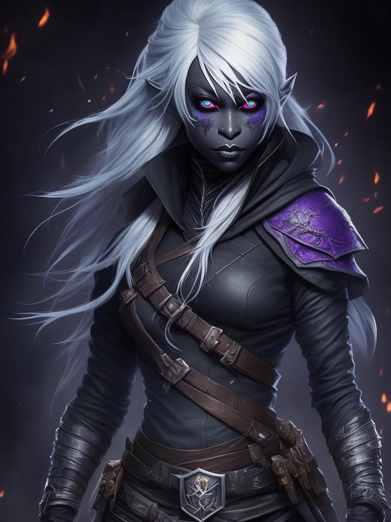 SilverEvermoore: female ((drow rogue)) with glossy white hair, blue ...