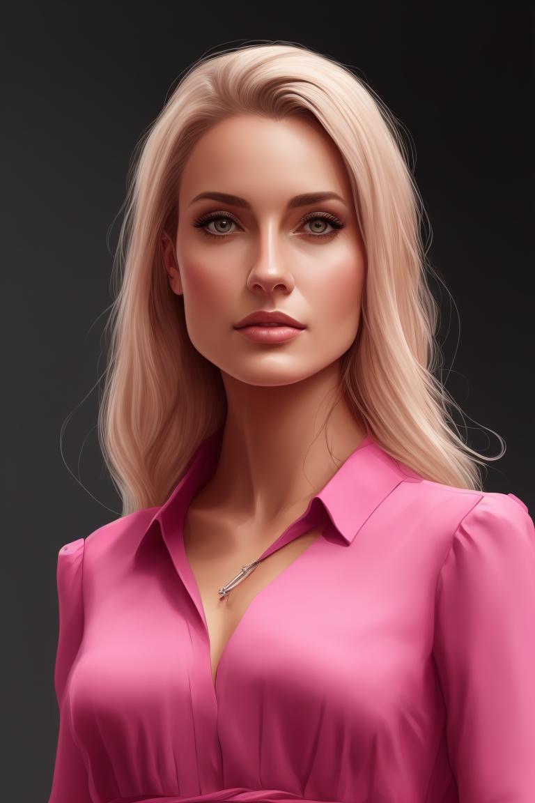 Mid-Shot, Matte, High quality sketch, Mandy Juergens, Woman wearing a pink blouse, Flat shading, Concept art, Highly detailed, Sharp focus, Digital painting, Natural color scheme, intricate details., Irina French art style