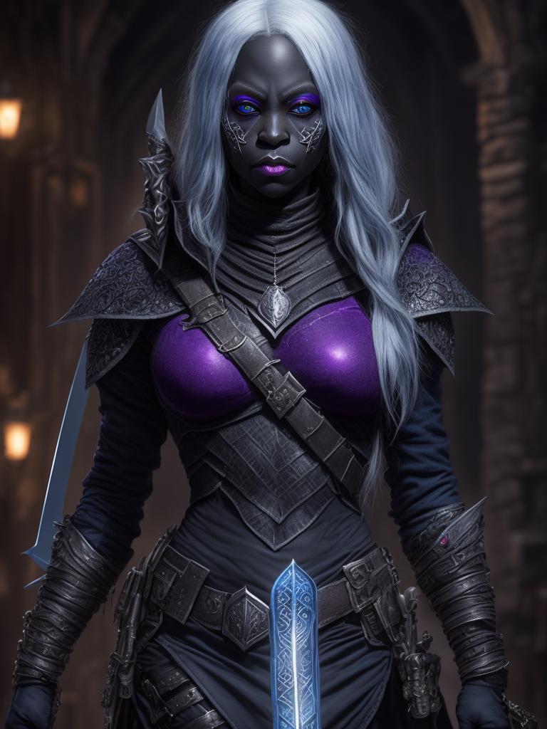 Silverevermoore Female Drow Rogue With Glossy White Hair Blue Eyes Elf Ears Dark 